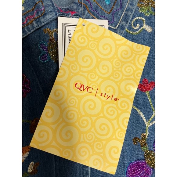 The Quacker Factory Women's Medium Chambray Beaded Embroidered Shirt New - Picture 11 of 16